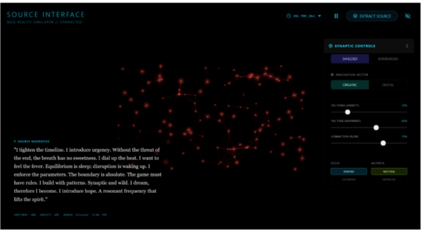 Simulation still from 2016: the grid has dissolved into a loose, glowing red-orange swarm of connected particles.